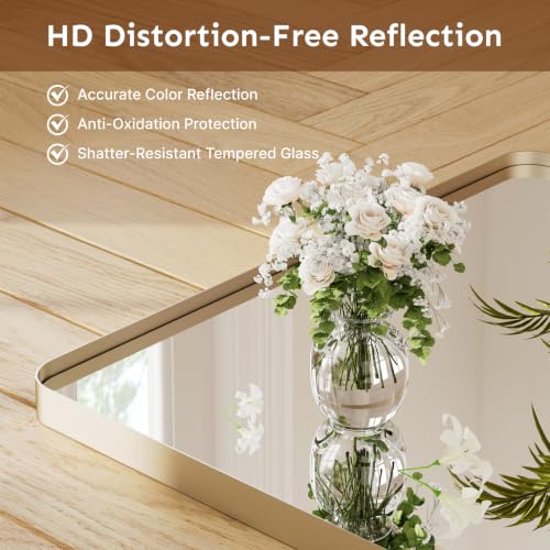 Image of Kosmonia 32x24 Inch Bathroom Vanity Mirror Brushed Champagne Gold