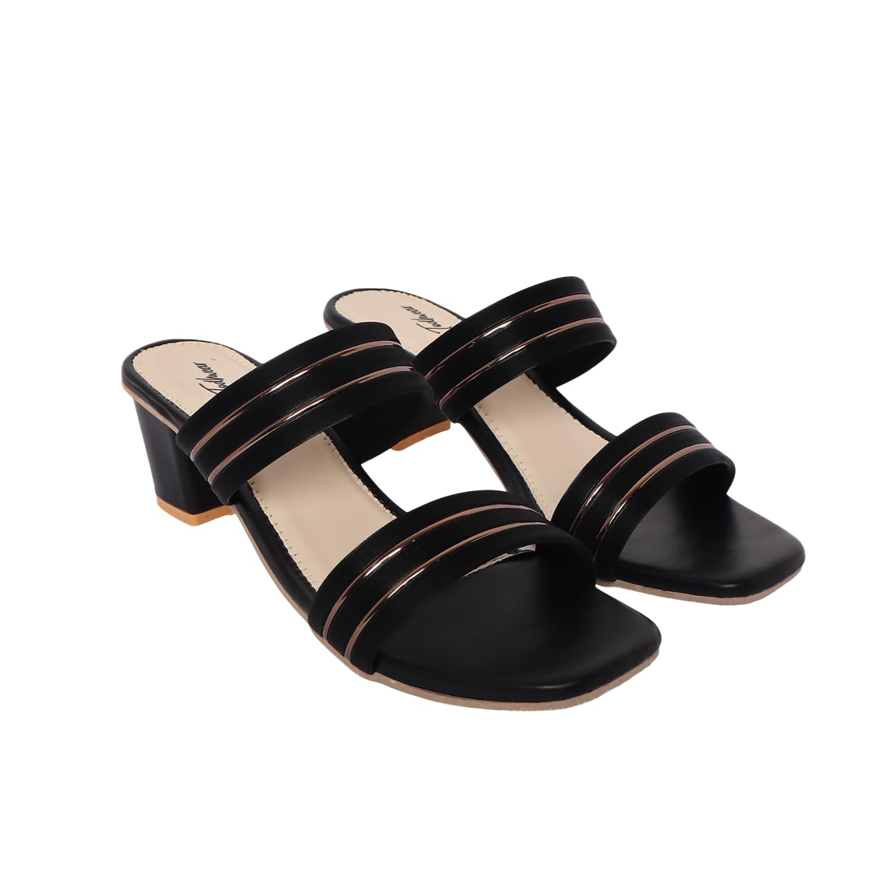 Women’s Block Heel Sandals | Stylish Heels with Silver Line Strip | Comfortable Mid Sandal Dress Shoes for Party & Casual Wear |-image-45