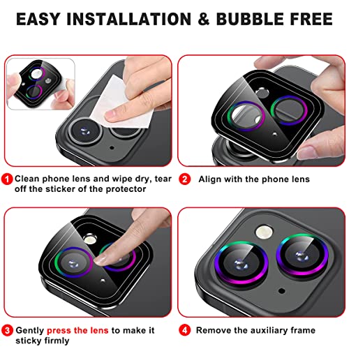 Watefull For Iphone 14 (6.1 Inch)/ Iphone 14 Plus (6.7 Inch) Camera Lens Protector, 9H Tempered Glass Camera Individual Ring Cover [Easy Install] [Case Friendly] For Iphone 14/14 Plus (Colorful) #TOP6