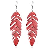 Chic Handmade Lightweight Genuine Leather Dangle Drop Earrings Bohemian Dainty Sparkly Chain Feather