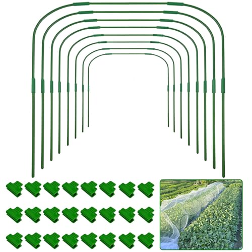 8 Sets Greenhouse Hoops for Raised beds Durable Removable Rust-Free Steel Coated Frame Garden Hoops Grow Tunnel Kit with 24 Clips Row Cover Hoops DIY Suitable for Outdoor Vegetables and Garden Plants
