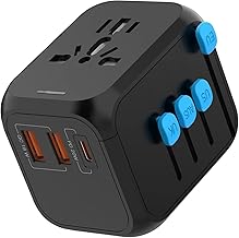 Adaptateur de Voyage Universel avec PD20W, 2 USB 1 USB C et 1 AC, Adaptateur Universel pour l'Allemagne, États-Unis, Angleterre, Italie, Australie