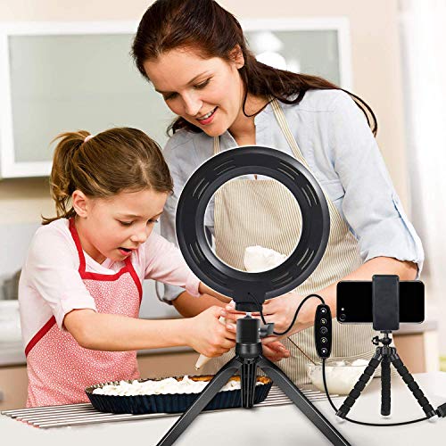 image for Gincleey LED Ring Light Stand 6“,11 Level Brightness 5 Colors Selfie