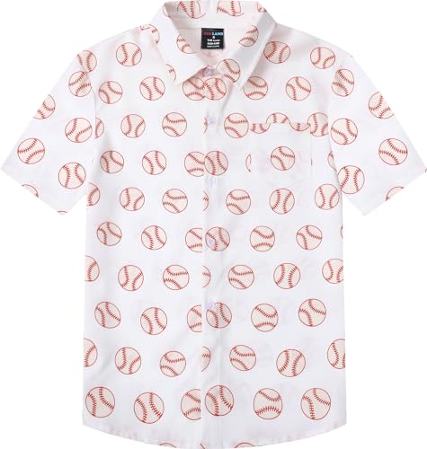 COSLAND Boys' Sports Print Hawaiian Shirt Kids' Novelty Button Down Shirt, X-Small-Large