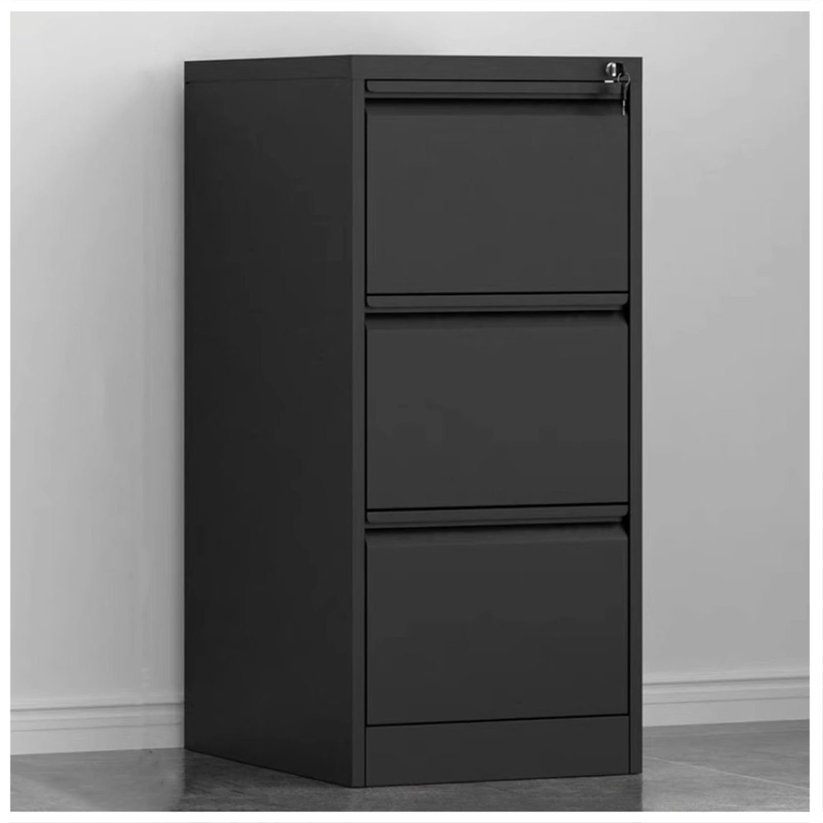 Aioneer Black Steel Lockable Vertical Filing Cabinet With Industrial D Chest Home Office Organizer And Tool Storage Box-46×62×103Cm