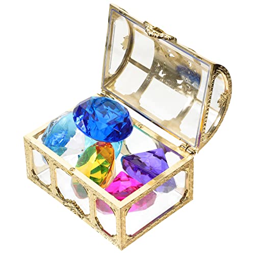 DECHOUS 1Set Fake Gems Treasure Box for Summer Pool Parties Includes Chest and Assorted Gems for Treasure Hunts and Decorations