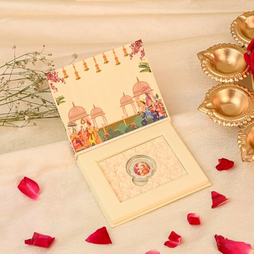Image of Pure 999 Silver Shubh Vivaah Coin Gift Box, Ivory 1 Count | Wedding Couple Motif 1gm in Capsule, Illustrated Keepsake Hardcase, Shagun, Wedding Gift, Couple Gift, Indian Ceremony