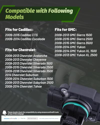 Image of Mass Air Flow Sensor MAF Replacement Fit for Chevrolet Silverado 1500, Tahoe, Suburban, GMC Sierra 1500, Yukon, Cadillac Escalade 5.3L 6.2L V8 - Replaces 23256991, 5-Pins