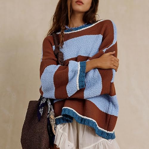 Songling Women Tops Casual Color Block Striped Long Sleeve Cute Outfits Knit Summer Fashion Clothing Pullover Sweaters4