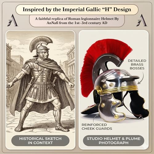 Image of AnNafi Roman Centurion Helmet w /Plume Armor, Medieval Metal Replica Helm, Soldier Costume Gladiator