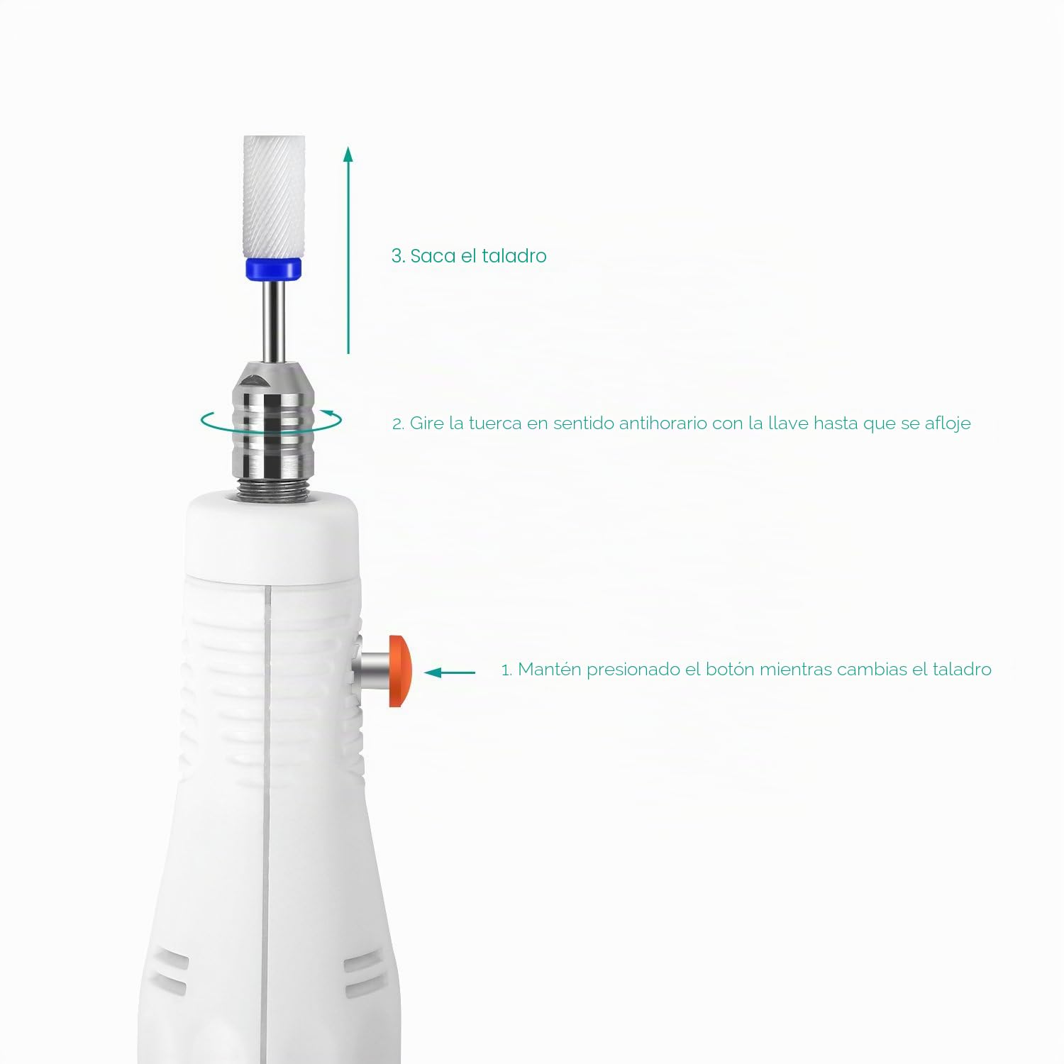 JSDA torno para uñas y fresa de ceramica, 25000 rpm, para quitar esmalte y gel, ideal para limar, alisar y quitar cutículas - Made in Germany