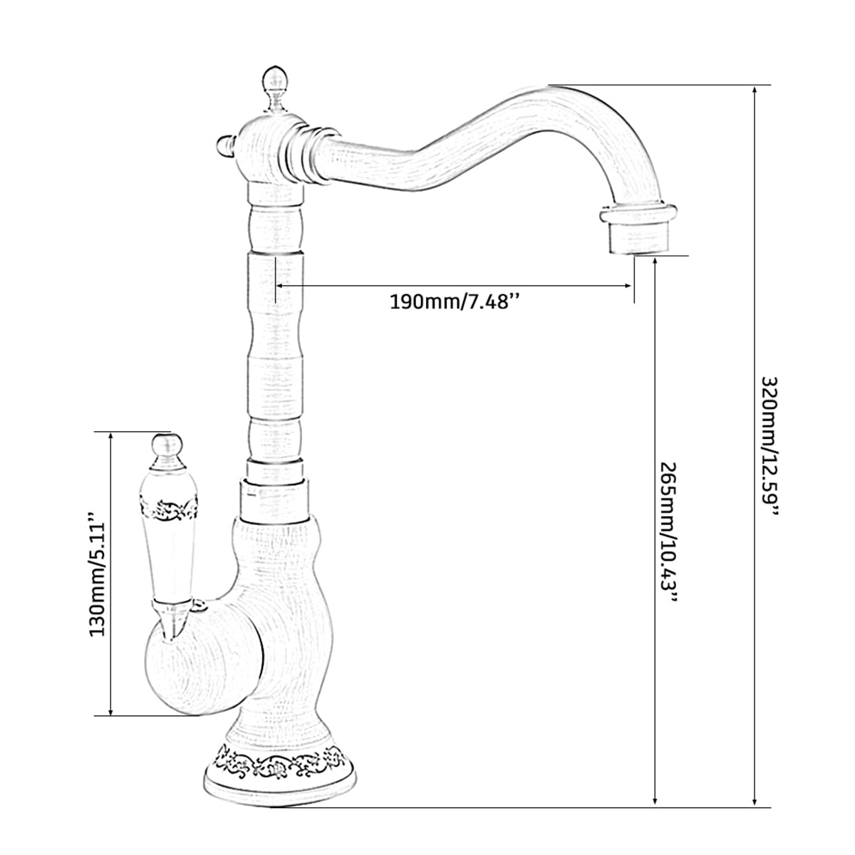 Grifo mezclador Foppla, grifo de cocina monomando de cerámica para fregadero de cocina giratorio 360°, grifo retro de baño para cocina o baño (antiguo)