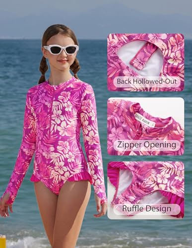 Image of GRACE KARIN Girls One Piece Swimsuits Long Sleeve Bathing Suits Swimwear 5-14Y