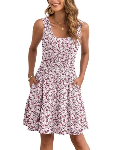 Image of AUSELILY Women Summer Dress Sleeveless Tank Button Down Dresses | Tank button down dress, Empire waist smocked, Casual beach vacation summer dresses with pockets
