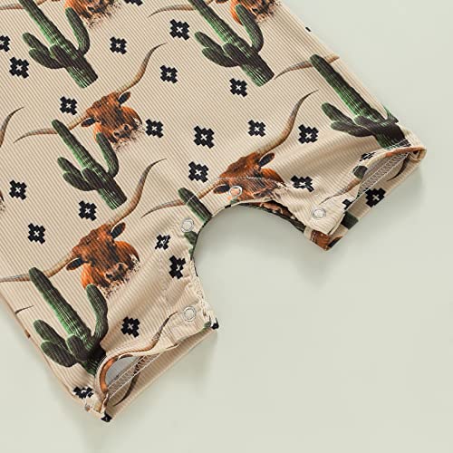 Muasaaluxi Western Baby Girl Boy Clothes Short Sleeve Cow Print Romper One Piece Bodysuit Shorts Summer Outfit (Khaki, 3-6 Months) #TOP4