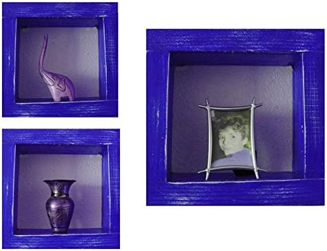 Square Wood/Wooden Shadow Box Display - 9" x 9" - Royal Blue - Decorative Reclaimed Distressed Vintage Appeal