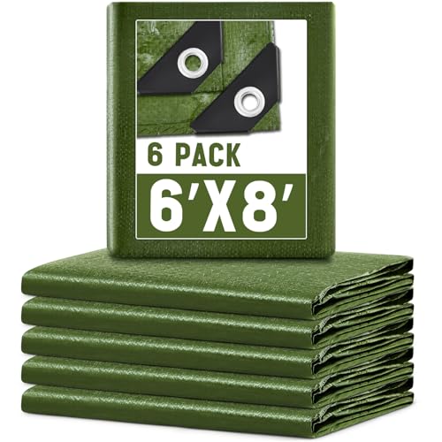 Image of 6 Pack 6 x 8 ft 5.5 Mil Large Tarps Heavy Duty Waterproof Tarp Multi Purpose Tent Cover for Home Boats Cars Camping Patio Furniture Roof Emergency Rain Protective Cover