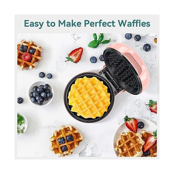 SNAILAR Mini Waffeleisen Belgische Waffel Maschine Kleines Waffeleisen Klassische, für Kindergeburtstage, Familienfeiern, Ostern oder Weihnachten, Niedlich kompaktes Design, 550 Watt, Rosa – Bild 6