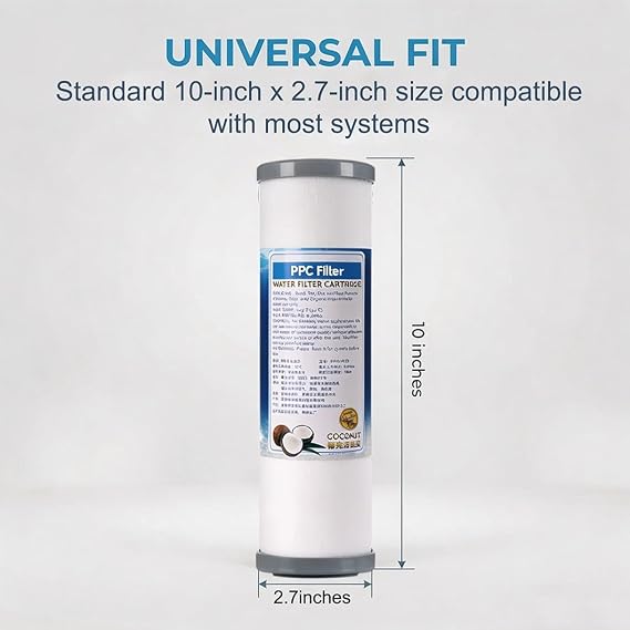 6-Pack PPC Composite Filter cartridges, 10 x 2.7 inches, with Filtration Accuracy 1 Micron, Replacement cartridges for RO Reverse Osmosis Water pre-Filters