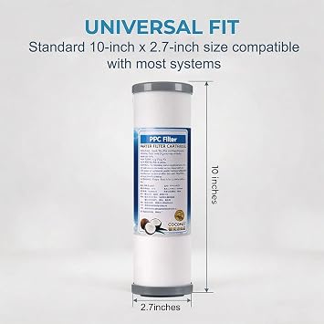 6-Pack PPC Composite Filter cartridges, 10 x 2.7 inches, with Filtration Accuracy 1 Micron, Replacement cartridges for RO Reverse Osmosis Water pre-Filters