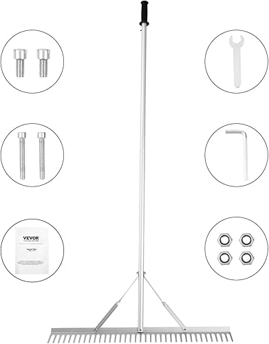 Miniatura 9 de VEVOR Rastrillo de paisaje, rastrillo de aluminio con cabeza de 36 pulgadas, rastrillo de malezas de lago con mango largo de 75 pulgadas, para