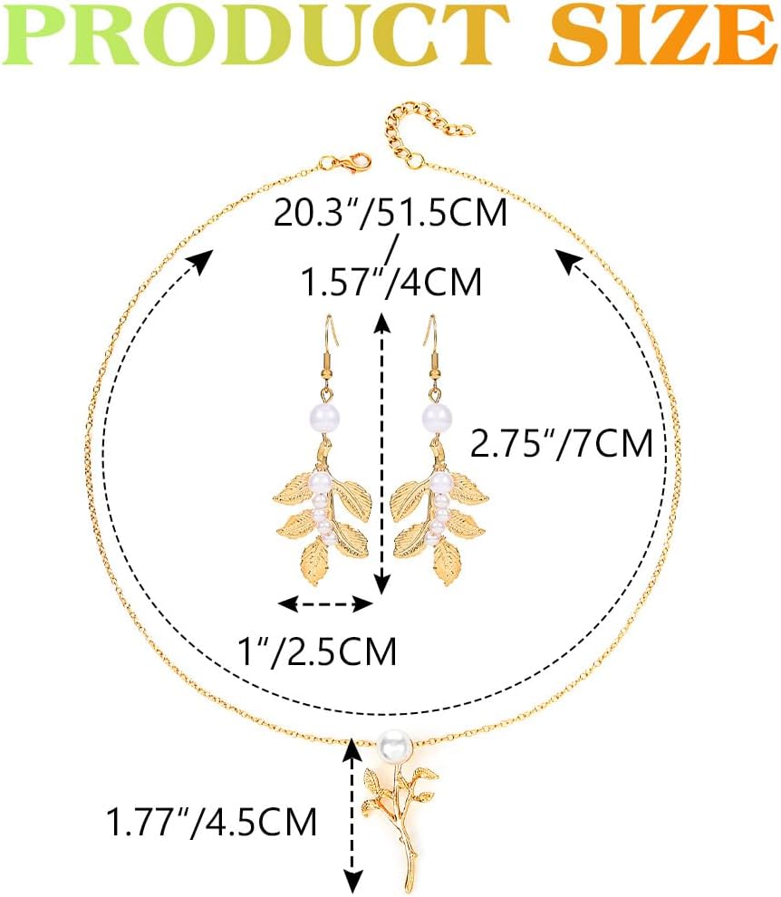 Sixexey Gold Flower Jewelry Set Pearl Flower Leaf Necklace Earrings Bridal Wedding Prom Costume Jewelry Accessories for Women - Image 5