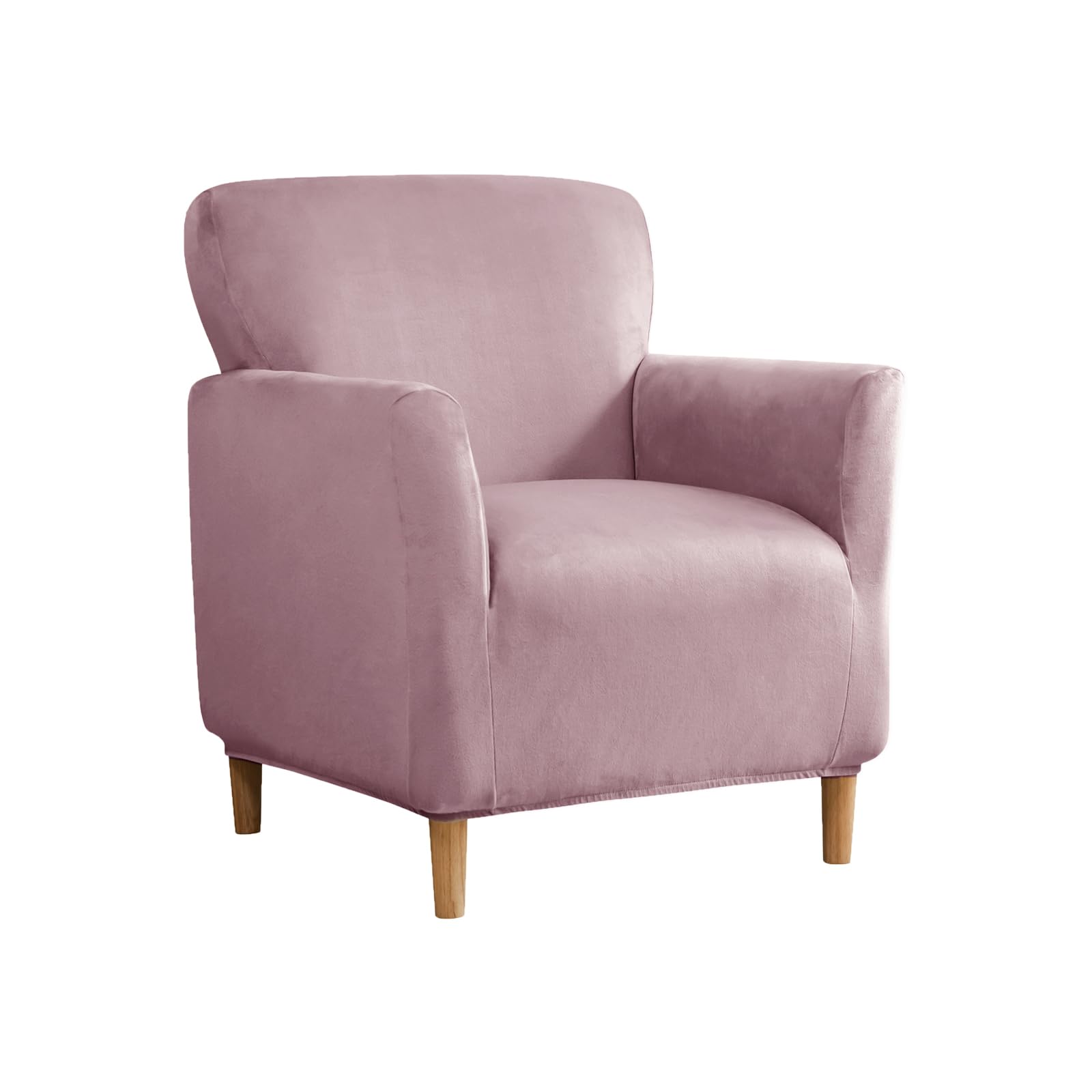 SYLC Stretch Velvet Armchair Sofa Covers with Ottoman Cover Rectangle/Square, Banquet Tub Chair Covers Footstool Slipcover Furniture Protector (Pink,Chair)