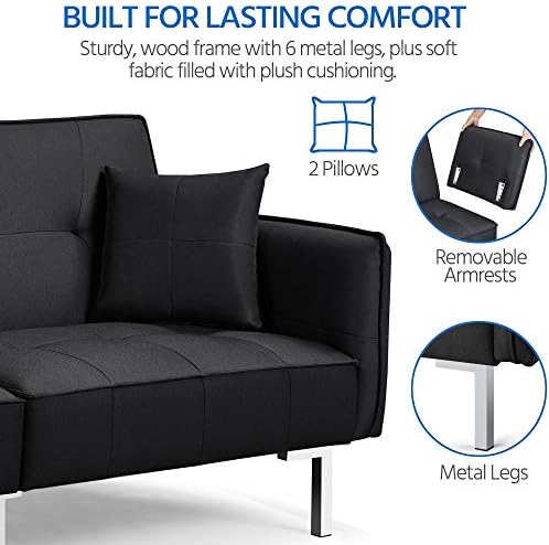 Yaheetech Fabric Sofa Bed 3 Seater Click Clack Sofa Bed Modern Convertible Adjustable Backrest Sofa Bed with Armrest