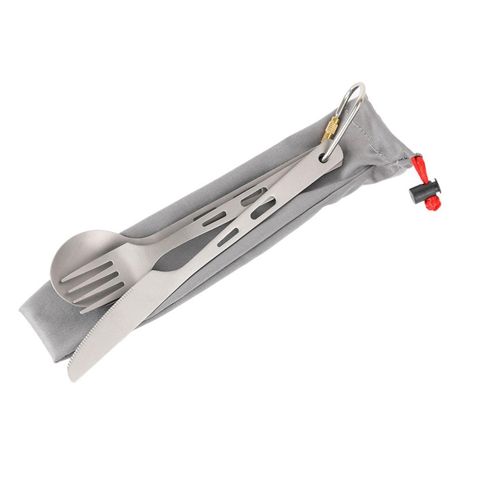 Juego de cubiertos portátiles de camping con mosquetón para viajes, senderismo, cena