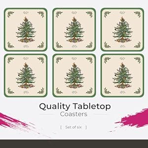Spode Christmas Tree Holiday Coasters (Set of 6) - Cork Backed Board, Heat and Stain Resistant Drink Coasters - Durable Tabletop Protection, Festive Coasters for Home Décor (4" x 4") Spode Christmas Tree Holiday Coasters Set of 6 Cork Backed Board Heat and Stain Resistant Drink Coasters Durable Tabletop Protection Festive Coasters for Home Decor 4 x 4