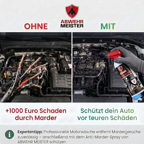ABWEHR MEISTER ORIGINAL Marderspray [400 ml] zur Abwehr von Mardern für Haus, Garage & Auto, Marderschreck mit Sofort-, und Langzeitschutz dank AM-Formel, Marderabwehr inkl. Sprühlanze