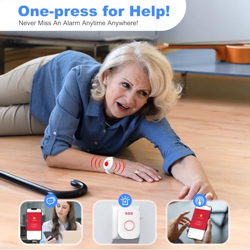 Life Alert Systems for Seniors No Monthly Fee Wi-Fi APP Control Elderly Alarm Call Button Caregiver Pager for 1 Call Button 1 Watch Button 1 Receiver(Only Supports 2.4GHz Wi-Fi) Rectangular Pager