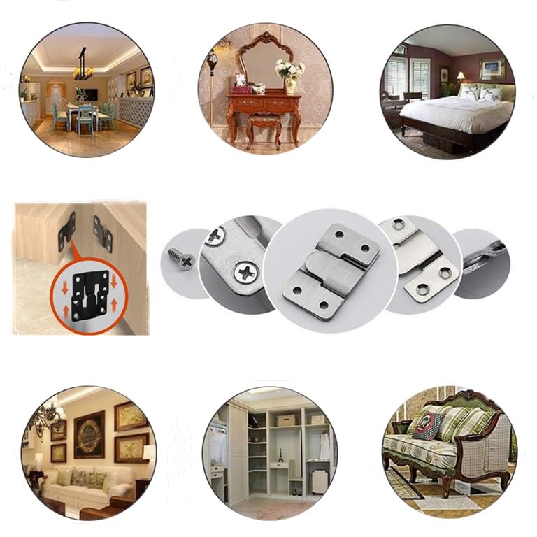 Image of 8 Set Stainless Steel Flush Mount Bracket-Picture Hangers-Headboard Wall Mount Hardware-Wall Mount Hardware- Interlocking Z Clips (1.69 x 0.75 x 0.08 inch Silver)