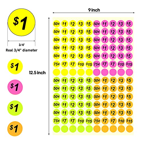 2800 Pcs Garage Sale Price Stickers, 3/4" Round Pricing Labels In Bright Colors (Neon Pink/Yellow/Orange/Green) #TOP1