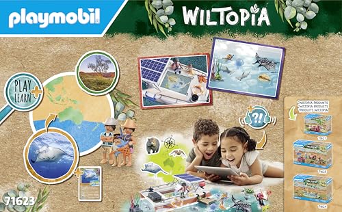 Playmobil 71623 Bateau de Surveillance des récifs coralliens Wiltopia Comprend Trois Personnages Un Catamaran avec Toit Solaire des Animaux Ainsi Que des Accessoires Dès - vue 5