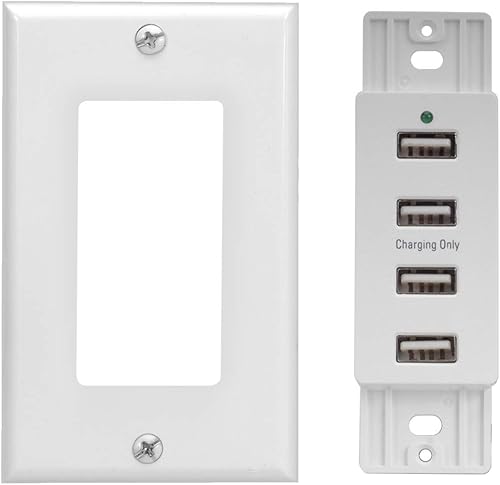 Miniatura 2 de Soporte de pared con 4 puertos USB de carga 12-16V DC apto para placas de pared estándar, color blanco