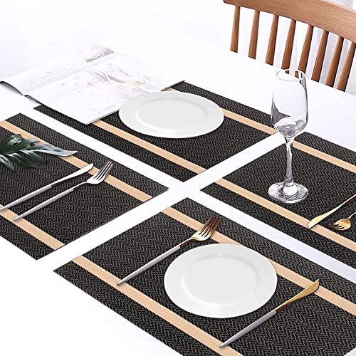 Image of Dining Table Placemats & Runner Set - Heat Resistant, Washable & Stain Resistant Woven Vinyl Mats | Table Runner & 4 Placemats Set for Stylish Dining (45x30 cm Placemats, 180x30 cm Runner)
