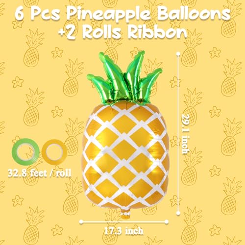 Image of 6 Pcs Pineapple Balloons, 29 Inch Pineapple Foil Balloons, Large Fruit Mylar Balloon for Summer Themed Party Birthday Baby Shower Decorations