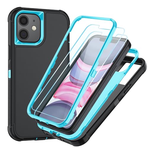 Image of SunStory Compatible with iPhone 11 Case with HD Screen Protector, 3-Layer Heavy Duty Full-Body Cover,3 in 1 Hybrid Protective Case for iPhone 11 6.1 inch,BlackSkyBlue
