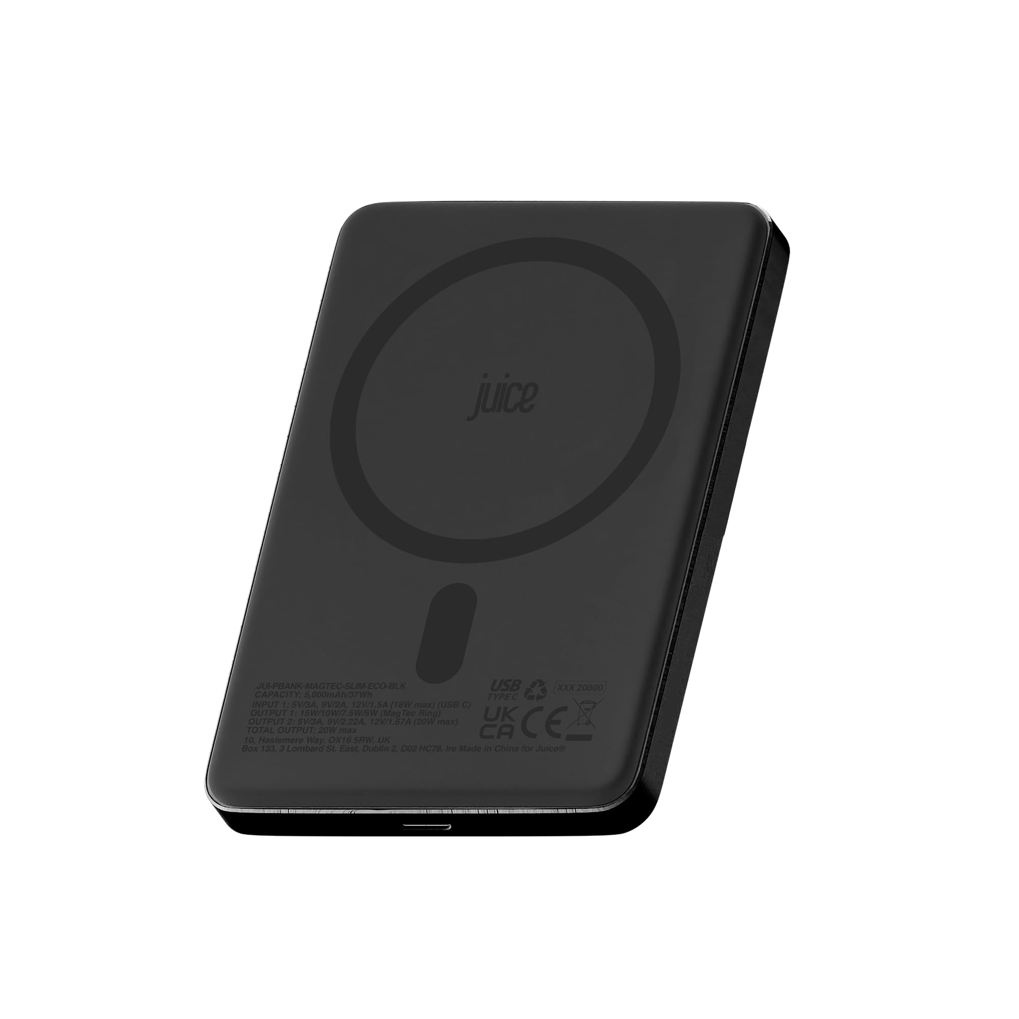 Juice Power Bank Slim 5.000 mAh Magnetico Wireless - Ricarica Wireless 15 W, Ricarica Rapida USB‑C, Batteria Portatile per iPhone & Dispositivi Qi - Nero