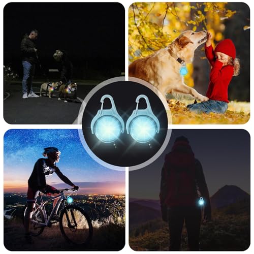GOMETY 2 Stück Hundelicht LED Wiederaufladbar, 4 Modi Hundehalsband Licht Clip On RGB Sicherheitslicht Haustier IPX8 Wasserdicht Leuchtanhänger für Nacht Spaziergänge Hundegeschirr Beleuchtung (Blau)