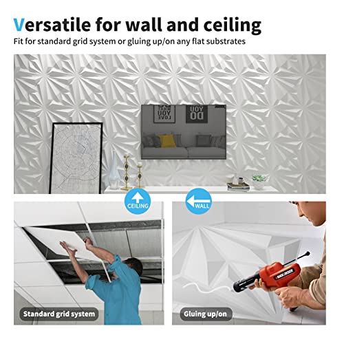 Art3D White Textures 3D Wall Panels Sheets Diamond Design For Iinterior Wall Décor(12 Tiles 32 Sq Ft) #TOP7