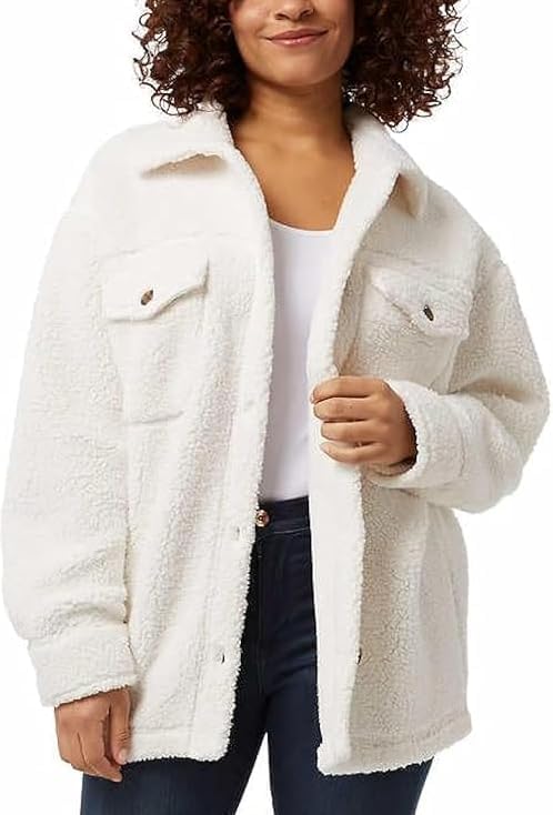 32 Degrees Women's Cozy Fleece Shirt Jacket, cream, XS/Small