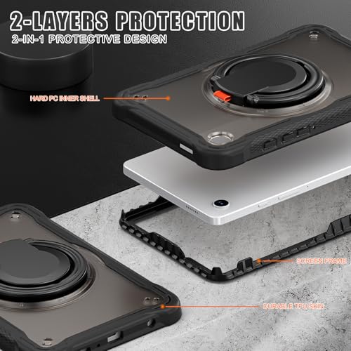 Coque Samsung Galaxy Tab A9 8.7 avec protège-écran et support rotatif noir - 6