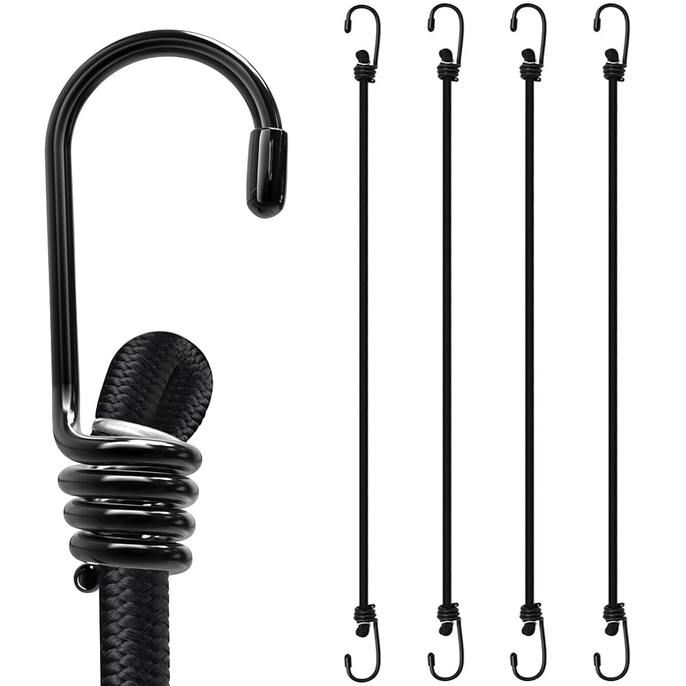 4 Pack Heavy Duty Bungee Cords With Carabiner Clips UV-Resistant Elastic Bungee Straps for Securing Luggage,Tarps, Wheelie Bin Lids (6, Millimetres, 120, Centimeters)