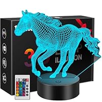 Linkax Pferde Mädchen Geschenk, Weihnachtsgeschenke Nikolaus Geschenk Mädchen 5 6 7 8 9 10 jahre, Adventskalender Pferd 3D Nachtlicht Zimmer Deko Optische Täuschung Lampe 16 Farben