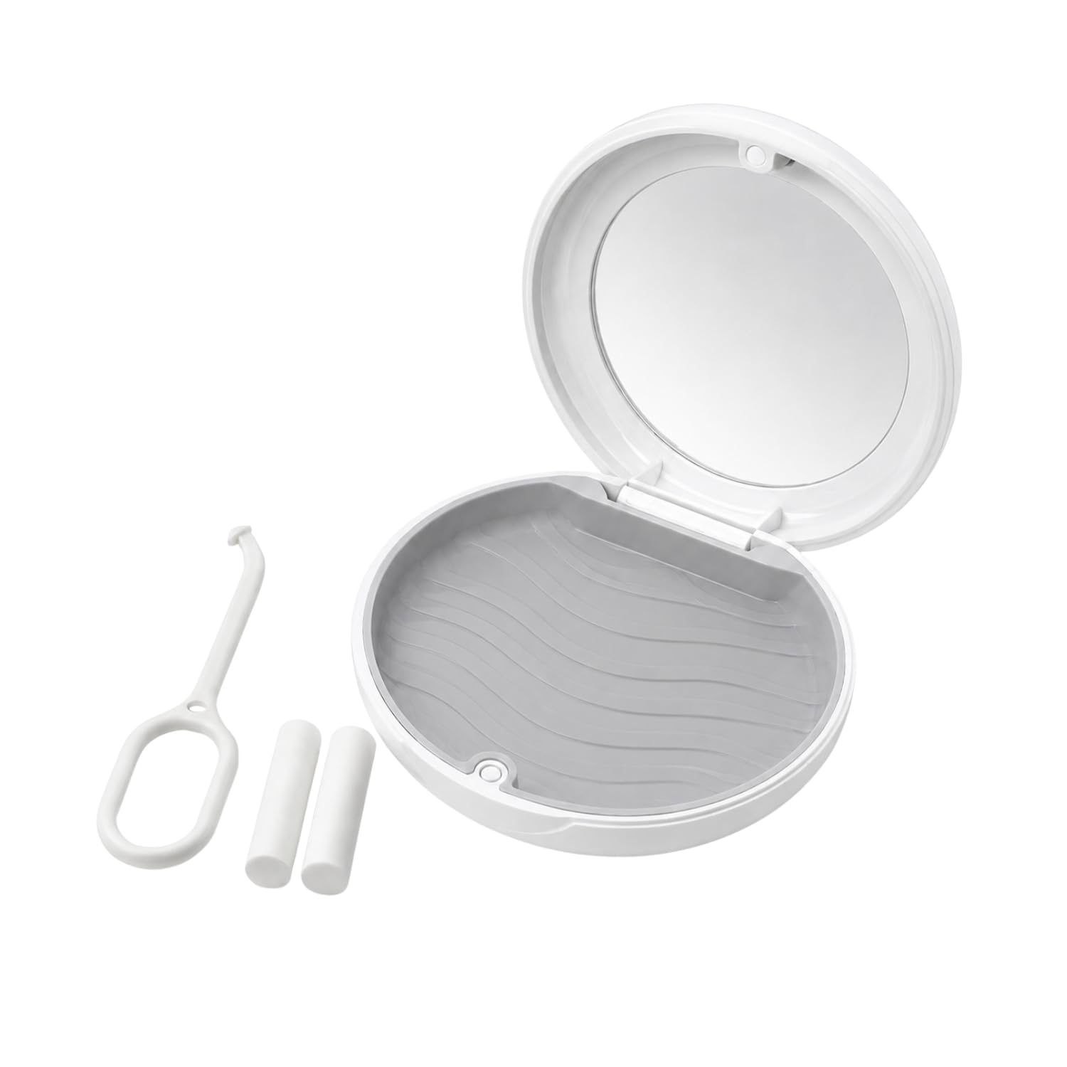BendJoy Retainer Case, Aligner Case with Mirror & Cleaning Kit, Orthodontic Dental Care Storage Box for Mouthguard, Includes Removal Tool & 2 Chewies(White）-image-31