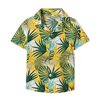 Boys Hawaiian Shirt, Toddler Baby Boy Hawaiian Shirts Kids Short Sleeved Flowers Polo Shirt Beach Holiday T-Shirt Tops for 1-8 Years Green