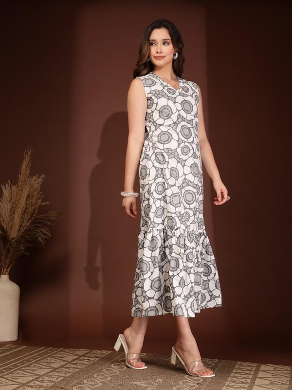 Image of Daevish New Rayon Floral Printed Sleeveless Fit and Flared Maxi Dress for Women | Women Maxi Dress