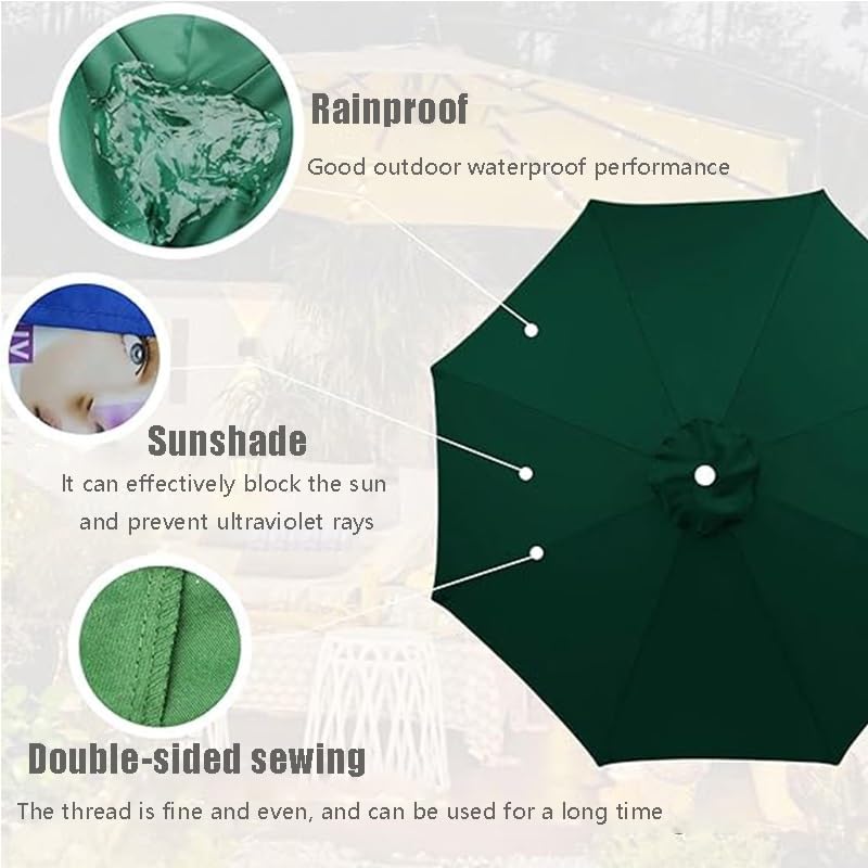 GSKFXJ 6.5ft 7.5ft 8ft Top Outdoor Umbrella Replacement Canopy 9ft 10ft 11.5ft Replacement Parasol Cover Market Umbrella Replacement Cover for 8 Ribs 6 Ribs(Dark Green,(2.7m/9ft) 6Ribs)